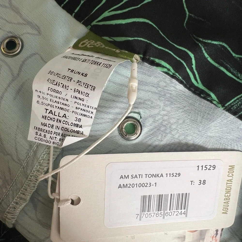 Agua Bendita‎ Board Shorts Green Floral Swim Trunk Lace Up Sati Tonka 38 New